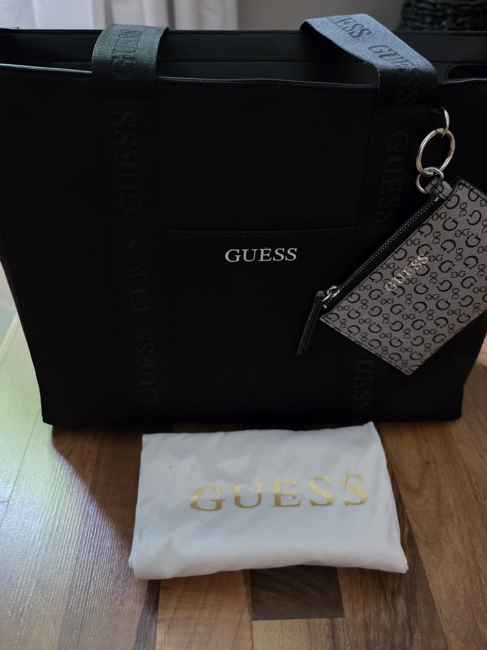 GUESS Black Logo Tote For Laptop with Monogram Wristlet